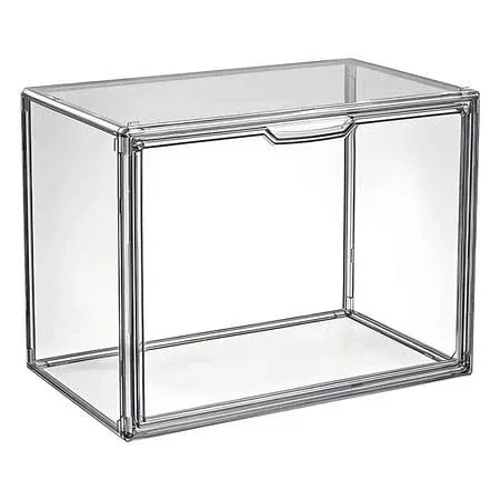 Transparent storage box with magnetic door,Large Figures Collectibles Showcase Acrylic storage box,3 Pack Plastic Storage(14.1"x10.6"x9")