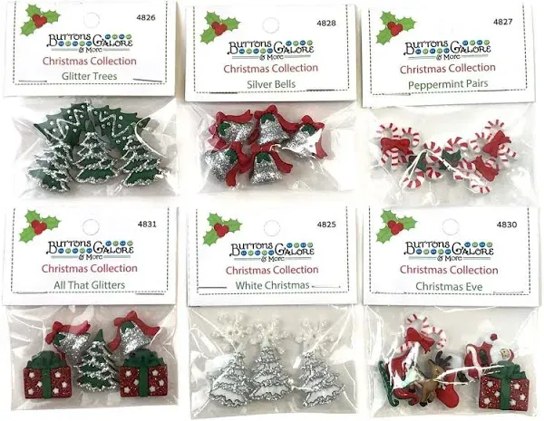 Buttons Galore 33 Assorted Christmas Buttons for Sewing & Crafts - Set of 6 Button Packs