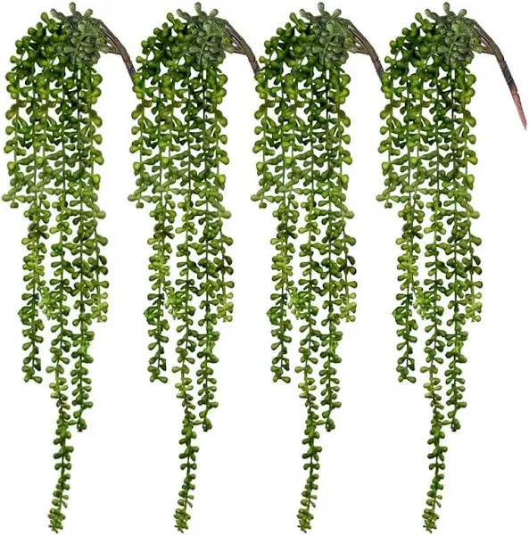  Artificial Succulents Hanging Plants Fake String of Pearls Fake Leaves 4pcs