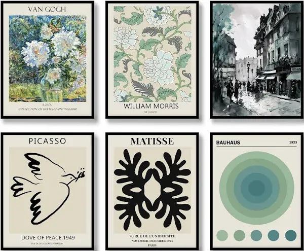 Retro Poster Set of 6 Positive Vintage Wall Art Prints Famous Aesthetic Illus...