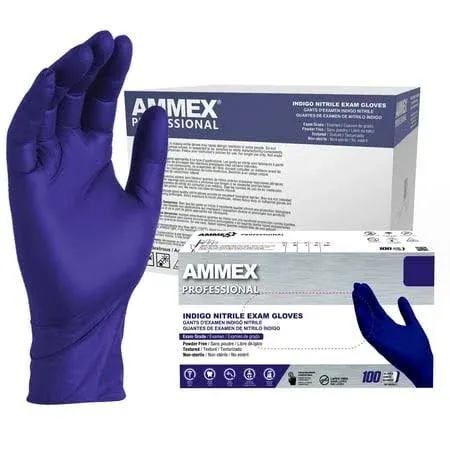 AMMEX AINPF46100 Nitrile Material, L Size, Indigo Color Chemical Resistant Glove