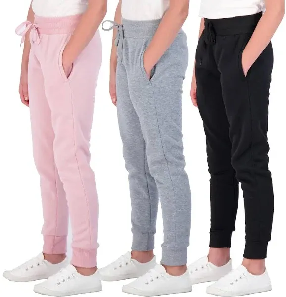 Real Essentials 3 Pack Girls' Fleece Joggers Soft Active Performance Casual Sweatpants