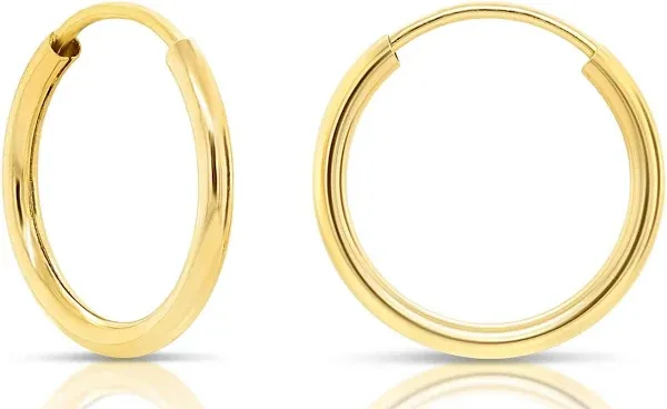 14K Yellow Gold Round Endless Hoop Earrings