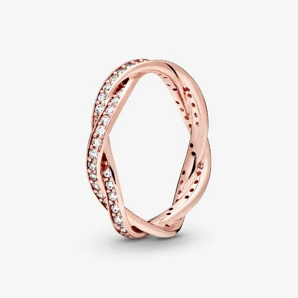 Pandora Twist of Fate Ring with Clear Cubic Zirconia, Rose Gold-Plated - Size 9