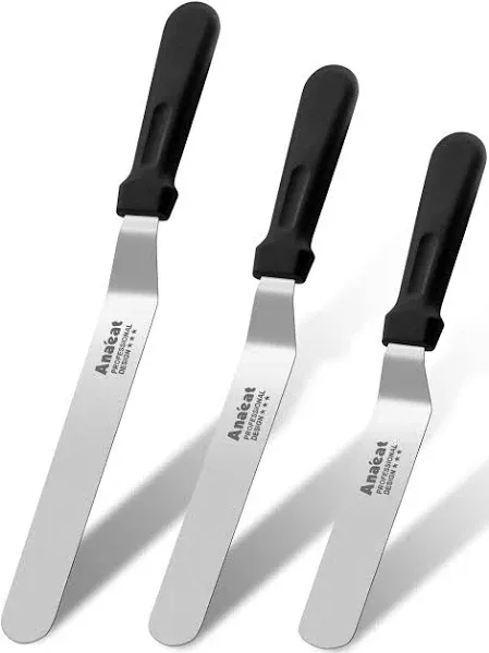 Anaeat Icing Spatulas, Set of 3 Professional Cake Angled Offset Spatula with 6", 8", 10" Stainless Steel Blades - Thickened Frosting Knife with Plastic Handle for Cake Decorating, Pastry & Baking