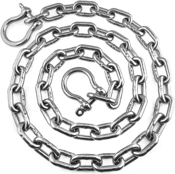 1/4&#034; by 4 Foot Stainless Steel 316 Anchor Chain 1/4&#034; or 6mm by 4&#039; Long Shackl...