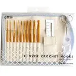 Clover Crochet Hook Set W233xH185mm Aluminum with Case 43-405 10-Hooks 3-Needles