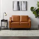 Edenbrook Jensen Upholstered - Camel Faux Leather - Furniture - Small Loveseat- SEATS Two - Scoop Arm Modern Couch - Couches for Living Room