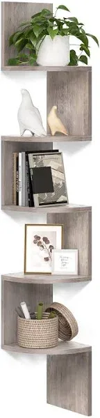 VASAGLE Corner Shelf Wall Mount 5-Tier Floating Corner Bookshelf