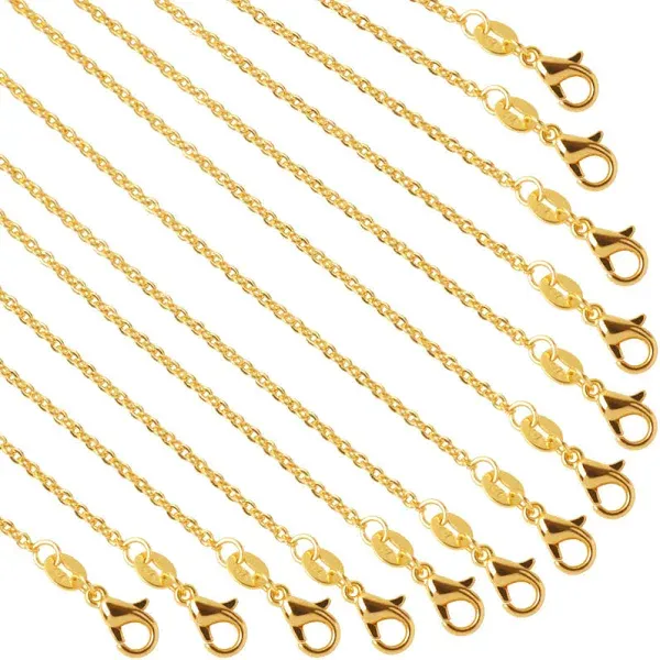 50 Pack Gold Plated Necklace Chains Cable Chain Necklace Bulk for Jewelry Making