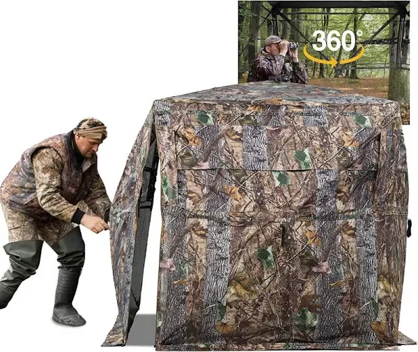 Hunting Blind 270/360 Degree See Through Ground Blind for Deer Hunting, 2-3 P...