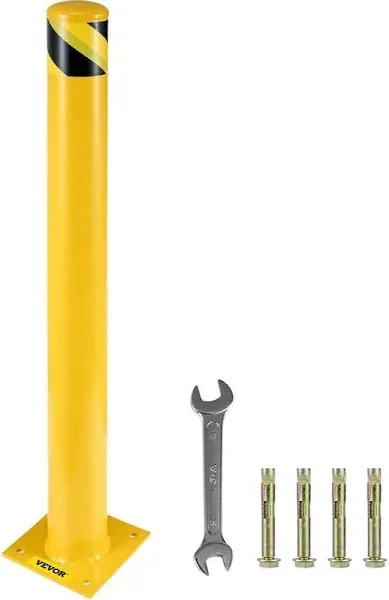 Safety Bollard Post 24&#034;H 4.5&#034;D Yellow Powder Coated Pipe Steel Safety Barrier