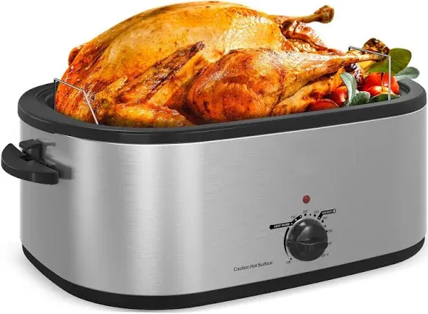 Roaster Oven 28 Quart, Electric Roaster Pan with Visible & Self-Basting Lid, Large Stainless Steel Electric Turkey Roaster Oven Defrost Warm Function, Removable Pan Rack, Fits Turkeys Up to 28LB