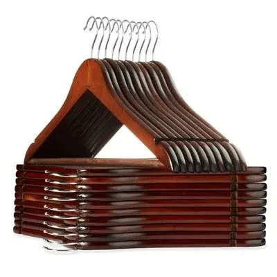 Casafield - 20 Walnut Wooden Suit Hangers - Premium Lotus Wood with Notches & Chrome Swivel Hook for Dress Clothes, Coats, Jackets, Pants, Shirts