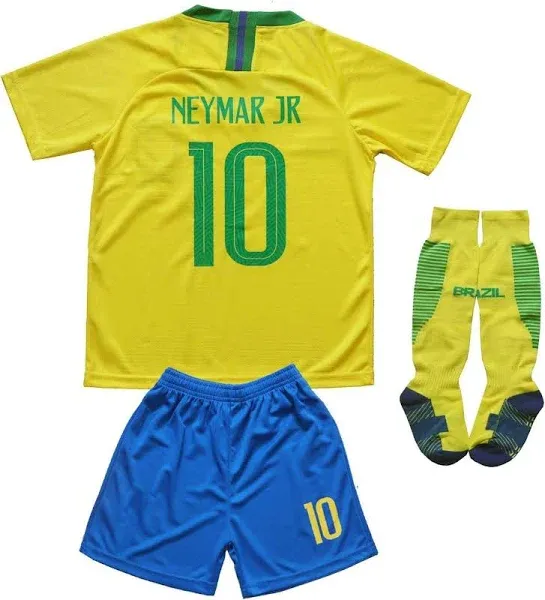 FPF Brasil #10 Home Neymar Kids Soccer Football Jersey Gift Set Youth Sizes