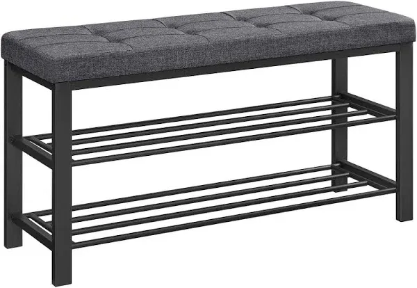 SONGMICS Shoe Bench, Storage Bench, Entryway Bench with Cushion, Shoe Shelf with Seat, Space-Saving, Modern Style, for Living Room, Bedroom, Hallway, Dark Gray and Ink Black ULBS57GYZ