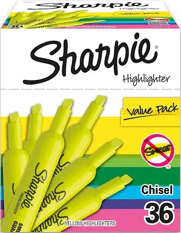 Sharpie Accent Tank Highlighters, Chisel Tip, Fluorescent Blue, 36-Count