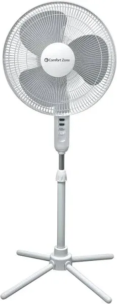 Comfort Zone Electric Oscillating Pedestal fan, Stand fan, 16 inch, 3 Speed, 90 Degree Oscillating Head, Adjustable Height and Tilt, Airflow 7.48 ft