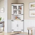 GAOMON Farmhouse Corner Cabinet, Tall Corner Storage Cabinet with Barn Door & Adjustable Shelves, Bathroom Cabinet with Storage for Living Room, Kitch