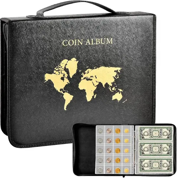 Collector&#039;s Dream: 200 Coin Pockets &amp; 30 Currency Sleeves in One Elegant Binder