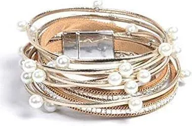 Artilady Wrap Pearl Leather Bracelet for Women