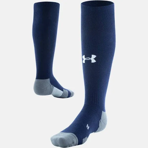 NWT Under Armour two pair Over the calf soccer socks, men&#039;s L, blue, poly. blend