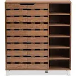 Baxton Studio Shirley 2 Door Shoes Cabinet with Open Shelves, Walnut Brown