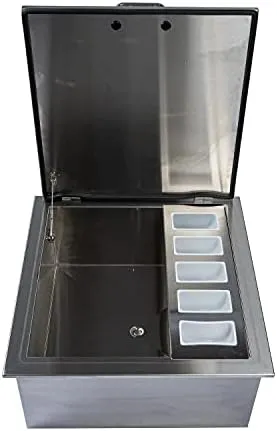 BBQGuys Signature 25-Inch Drop-In Ice Bin Cooler with Condiment Holder, Silver