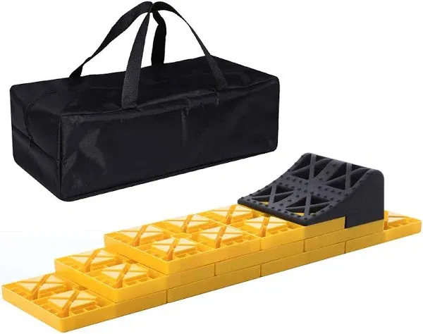 RV Leveling Blocks, One Top Tire Wheel Chock and 9 Pack Interlocking Leveling...