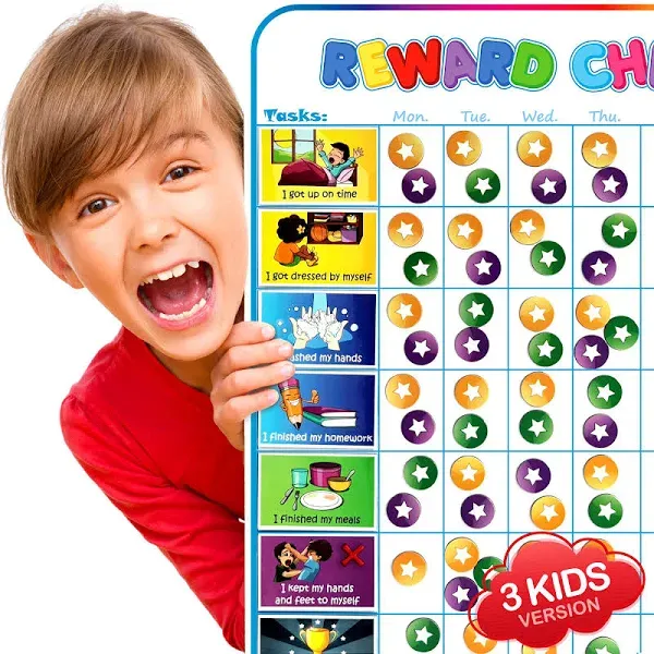 Large Magnetic Reward & Behavior Chart for Multiple Kids (1-3 Kids)