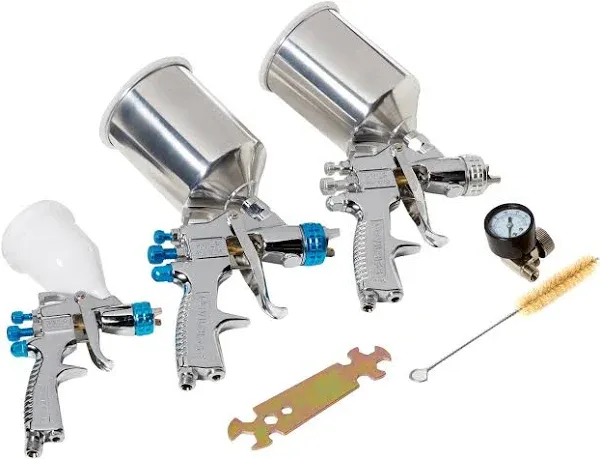 Paint Gun Gravity Feed 1.0mm/1.3mm/1.<wbr/>8mm Nozzle Aluminum Polished Set of 3