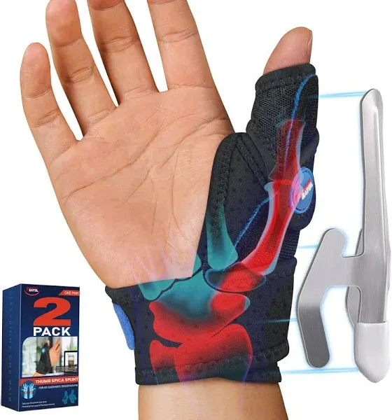 FEATOL 2 Pack Thumb Brace for De Quervains Tenosynovitis, Thumb Spica Splint for CMC Joint Support, Arthritis, Trigger Finger, Sprains, Left & Right, Medium