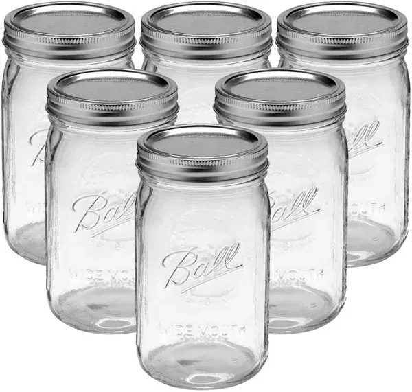 Bedoo 32 oz Wide Mouth Mason Jars 6 Pack with Airtight Lids