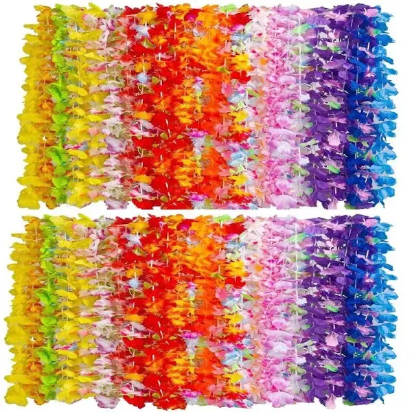 100pcs Soft Necklaces Hawaiian Leis Luau Partyecorations Tropical Party Favors Lei Hawaiian Flower Perfect for Your Hawaii Luaus Party