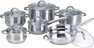 UKN Silver 12-Piece Stainless Steel Cookware Set with Glass Lid 12 Piece 2 Includes Oven Safe