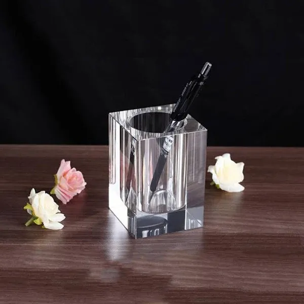 Coideal Glass Crystal Square Pen Pencil Cup Holder Caddy Box