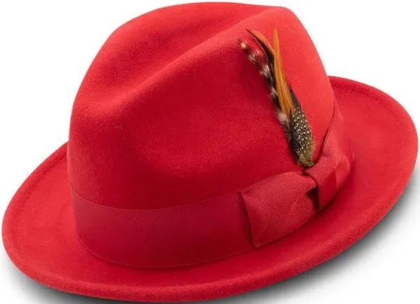 Men's Red Wool Felt Fedora Hat Snap Brim Crushable