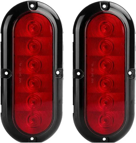 2 Pcs 6" Oval Red 10-LED Trailer Lights, Super Bright Stop Tail Turn Signal Lights, Surface Mount Grommets Plugs for Boat Trailer Camper Truck RV Jeep,12V, DOT Certified