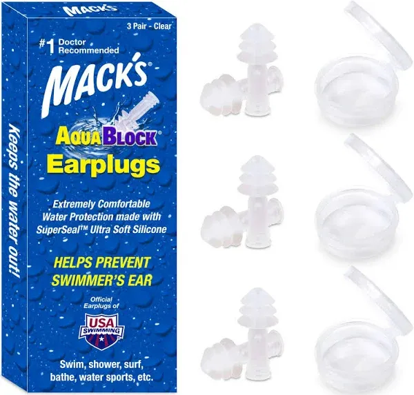 Mack&#039;s AquaBlock Swim Ear Plugs CLEAR 2 pair / box