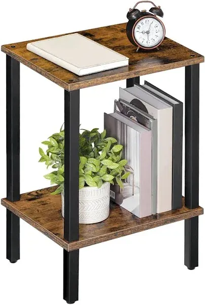 End Table, 2-Tier Side Table with Storage Shelf, Narrow Nightstand for Small ...