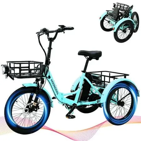 MOPHOTO 20&#034; Fat Tyre Folding Electric Tricycle, 750W Motor 48V Foldable Ebike