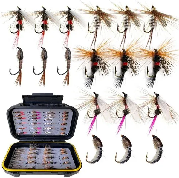 Fly Fishing Flies Kit, 50/114Pcs Handmade Fly Fishing Gear with Dry/Wet Flies...