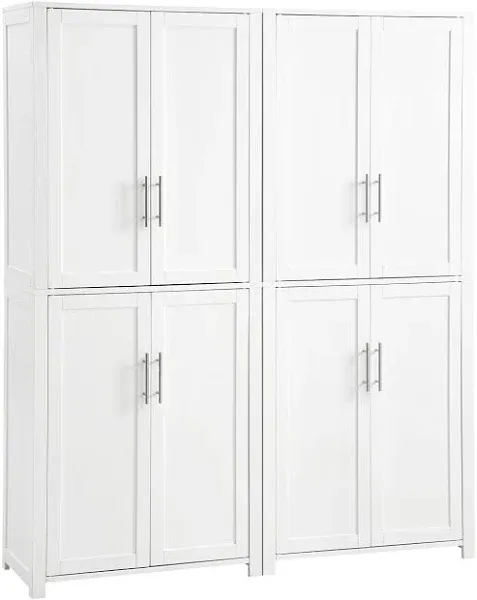 Crosley Furniture Savannah Transitional Tall Wood Pantry in White (Set of 2)