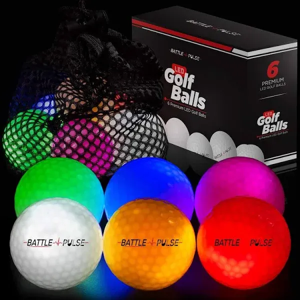 300-hr Lighting Time Glow in The Dark Golf Balls with Mesh Bag | Water Resistant Glow Golf Balls | 6 pc Light Up Golf Balls | LED Light Glow Balls | Glow in The Dark Ball | 3-Layer Design