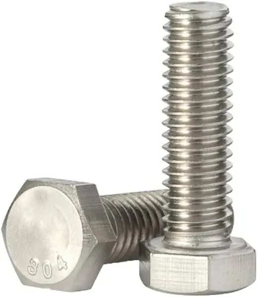 M6-1.0 x 16mm Hex Head Bolts Hexagon Screws, 304 Stainless Steel 18-8, Plain Finish, Fully Threaded, 50 PCS