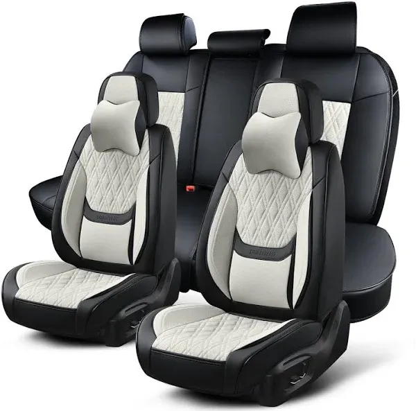 Car Seat Covers Full Set, Breathable Leather Automotive Front and Rear Seat C...