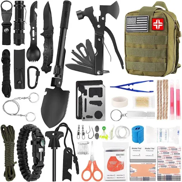 LUXMOM Survival Kit and First Aid Kit, 142Pcs Professional Survival Gear and Equipment with Molle Pouch