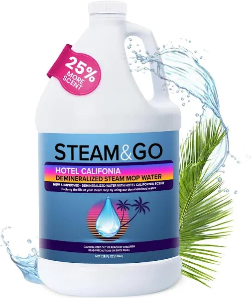 Steam and Go Demineralized Water - Multi-Surface Cleaning Solution for Steam Cleaners, Mops, Hardwood and Any Floor Surfaces - Ideal for Home and Office - Hotel California Scent, 1 Gallon