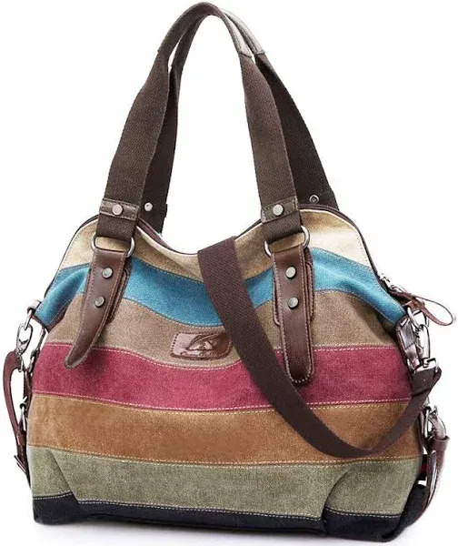 SNUG STAR Canvas Handbag Multi-Color Striped Lattice Cross Body Shoulder Purse Bag Tote-Handbag for Women