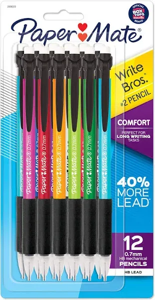 Paper Mate Mechanical Pencils Write Bros. Comfort #2 Pencil with Comfort Grip Great for Long Writing Tasks 0.7mm 12 Count